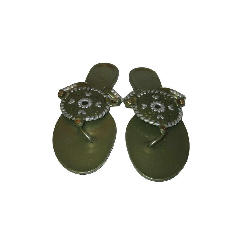 SAC*Jack Rogers Green and Silver Metallic Medallion Motif Thong Sandal - Picture 3 of 5